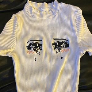 Crying Anime Eyes Mock Turtle Neck Top 🥹